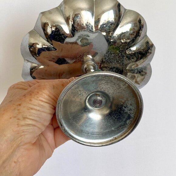 Farberware Krome Kraft Art Deco Pedestal Candy Dish Scalloped Chrome Plated Vtg - Picture 3 of 12